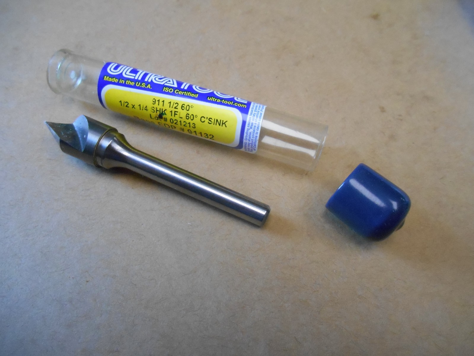 Ultra Tool 91132 Carbide Head Countersink 1/2" x 60°, 1FL, 1/4" Shank 2-3/4"OAL