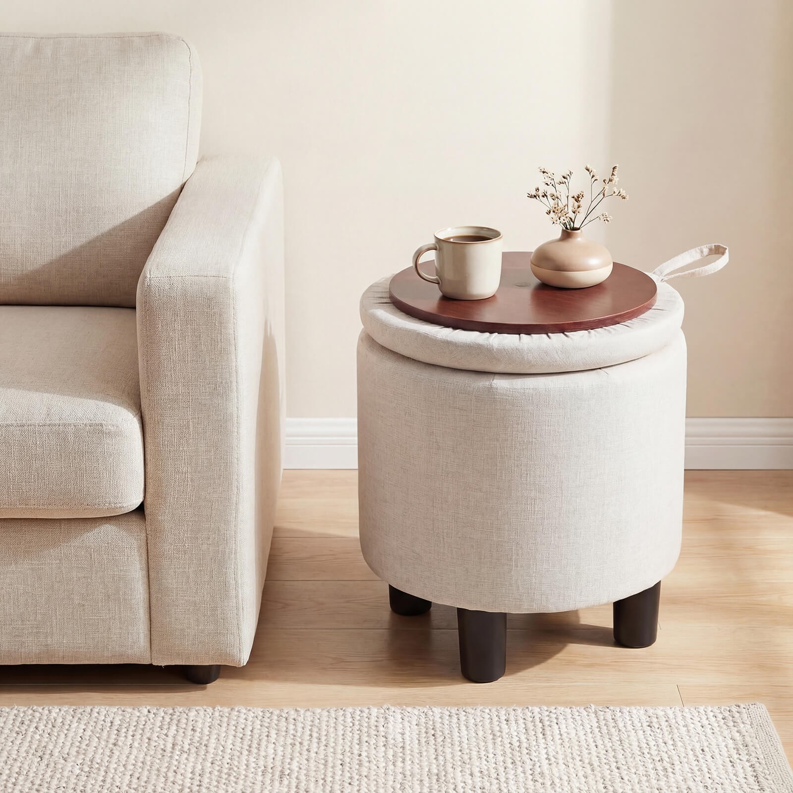 2PCS Round Storage Ottoman w/Removable Lid, Sturdy Legs, Storage for Living Room