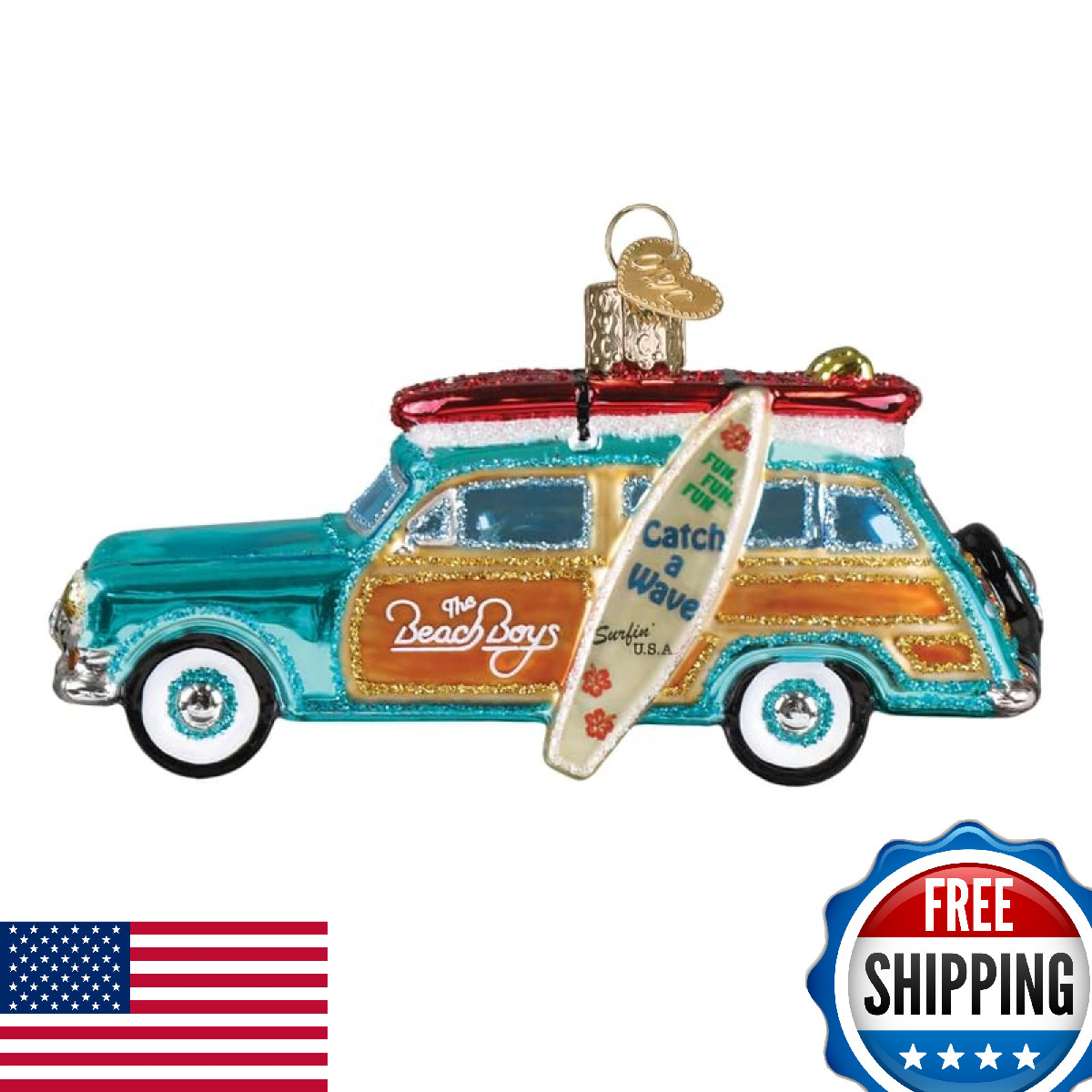 Old World Christmas The Beach Boys Surfin' Woody Glass Blown Ornament for Christ