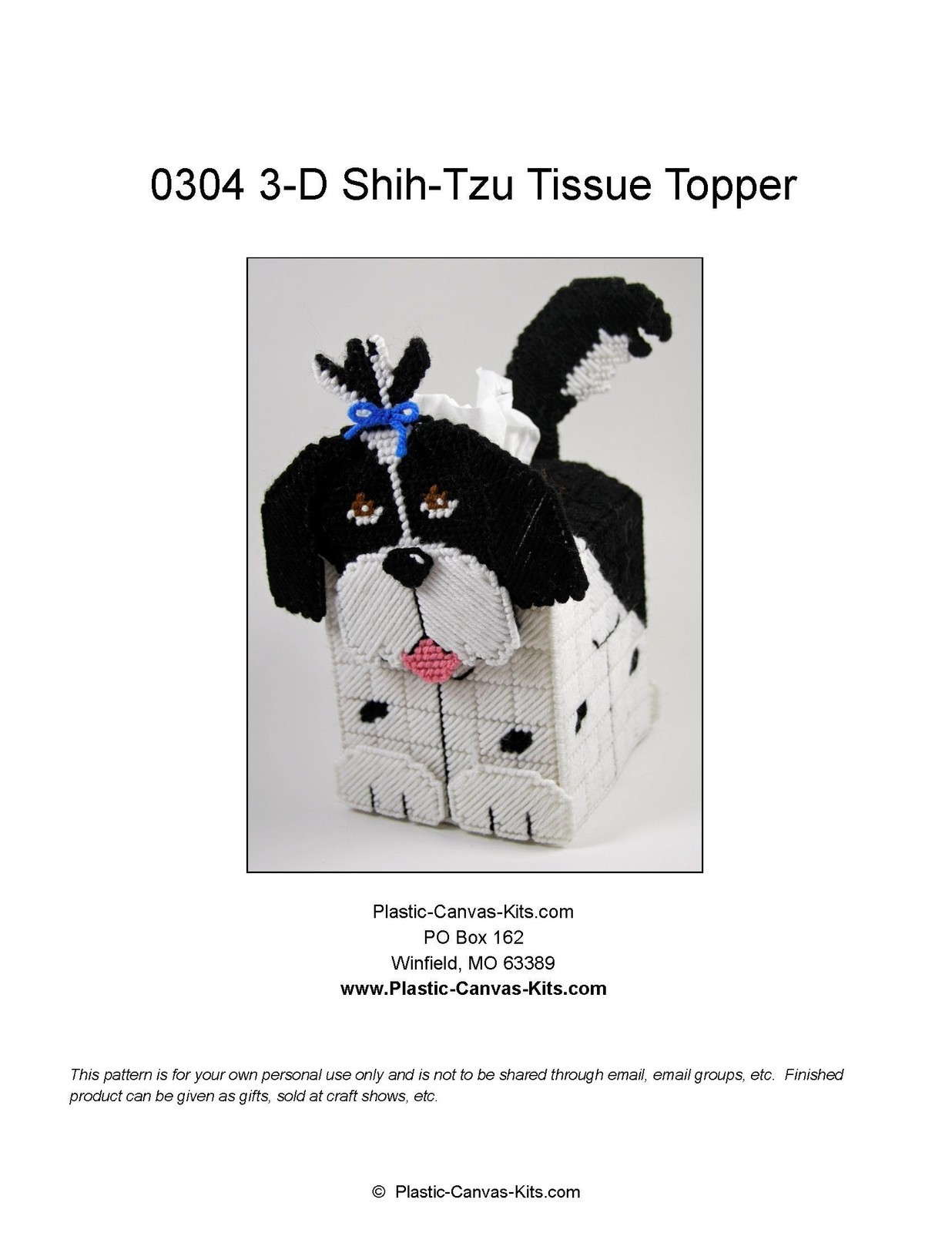 Shih-tzu 3-D Dog Tissue Topper-shihtzu-Plastic Canvas Pattern or Kit