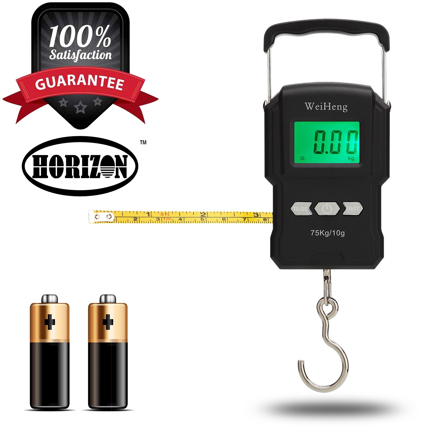 Digital Fish Scale Hanging Scale w/ Built-in Measuring Tape Backlit LCD Display