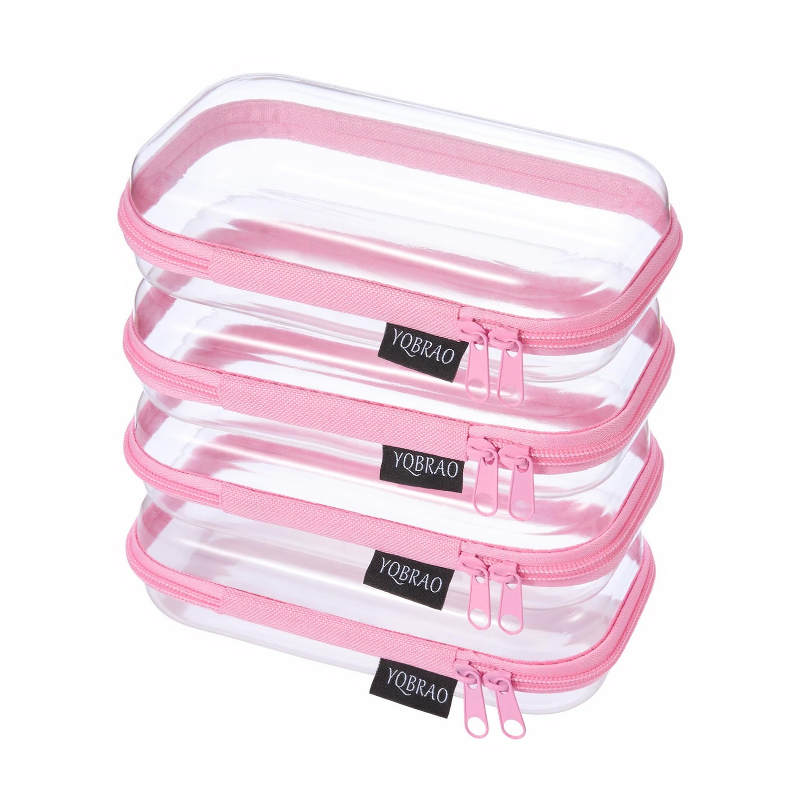 YQBRAO 4-Pack Clear Hard Shell Zipper Case, 1.2mm Ultra-Thick 4 Pack(S), Pink
