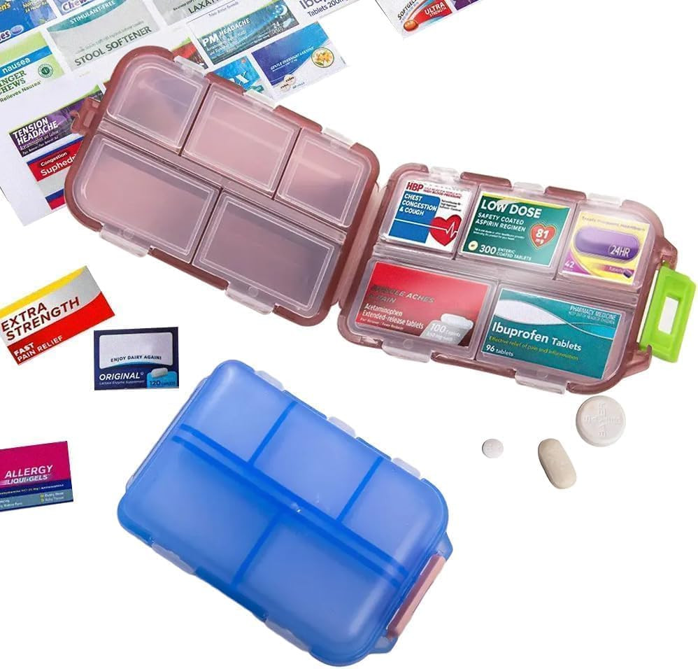 Pill Organizer with Medicine Labels Travel Daily Pill Container Mini Medication