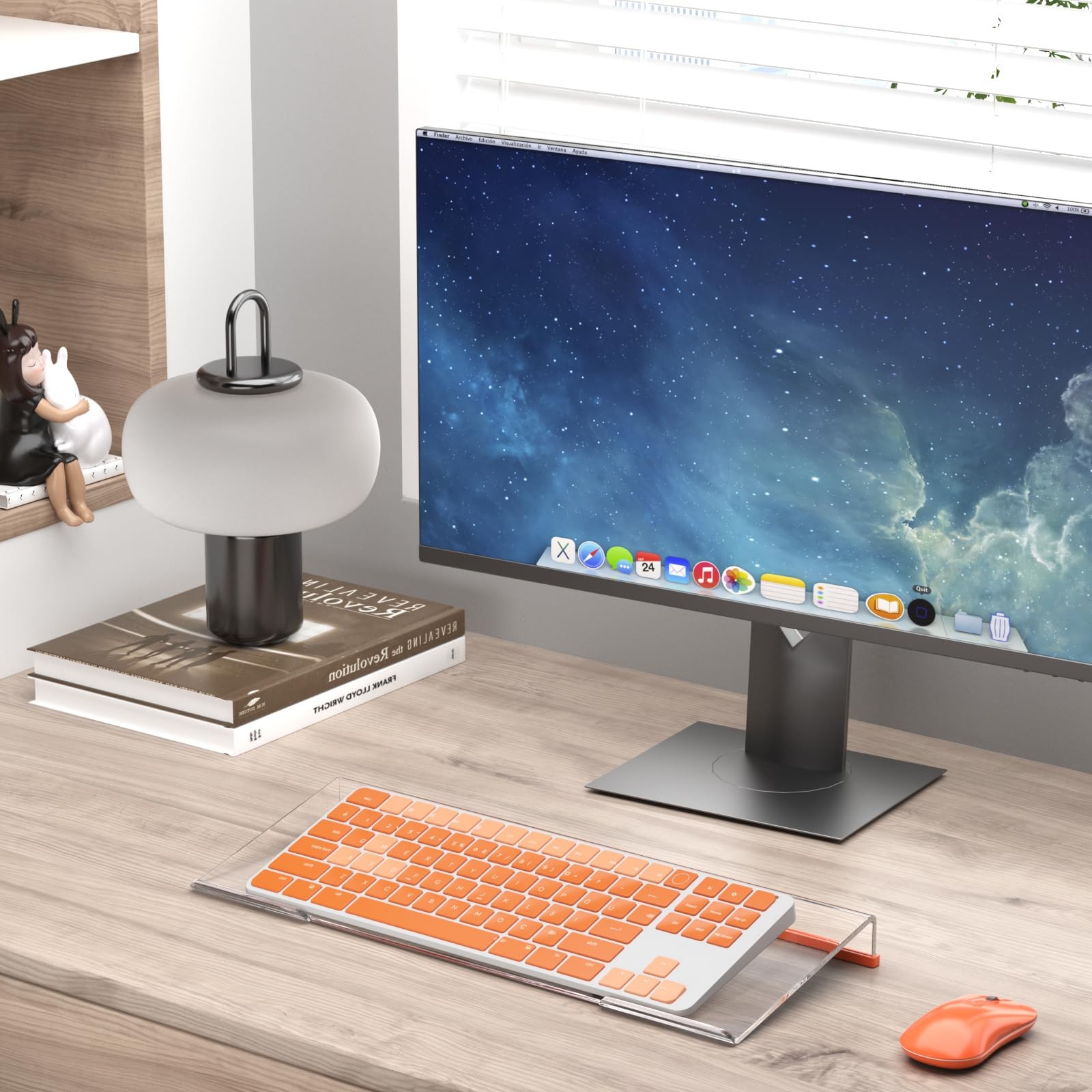 Ergonomic Computer Keyboard Stand Clear Acrylic Riser Tray Orange Strip