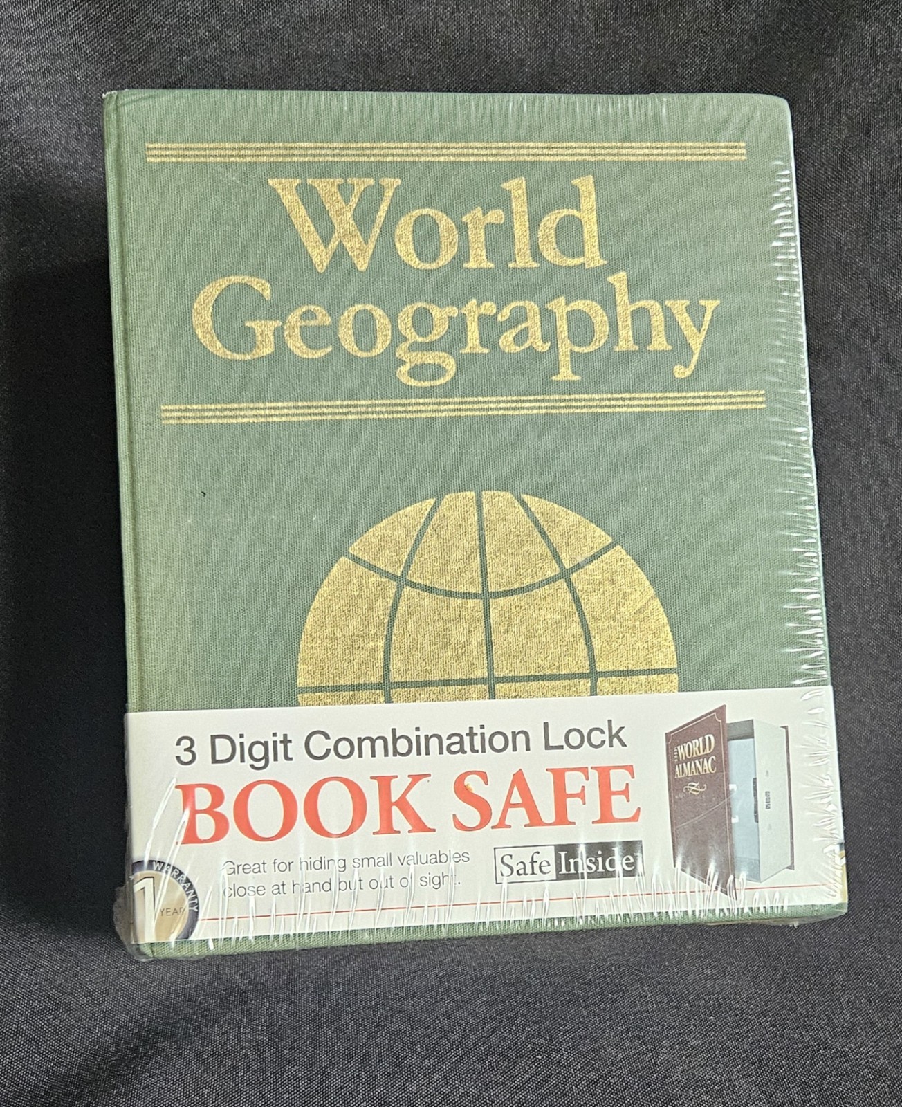 3 Digit Combination Lock Book Safe Theft Protection World Geography Green Sealed