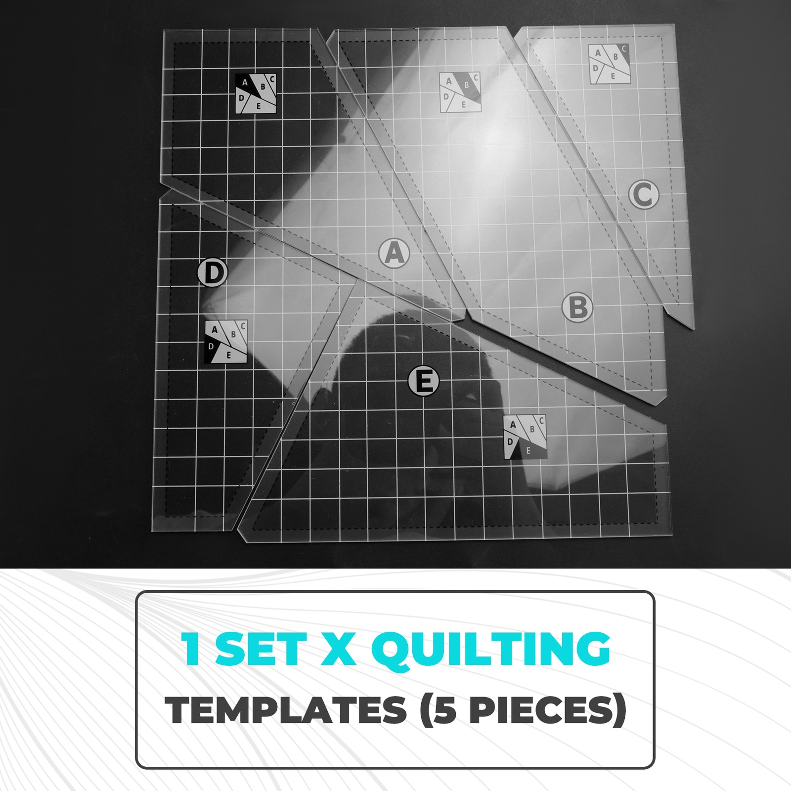 5Pcs Quilting Cutting Template Grids Crazier Eights Template Quilt Ruler7627