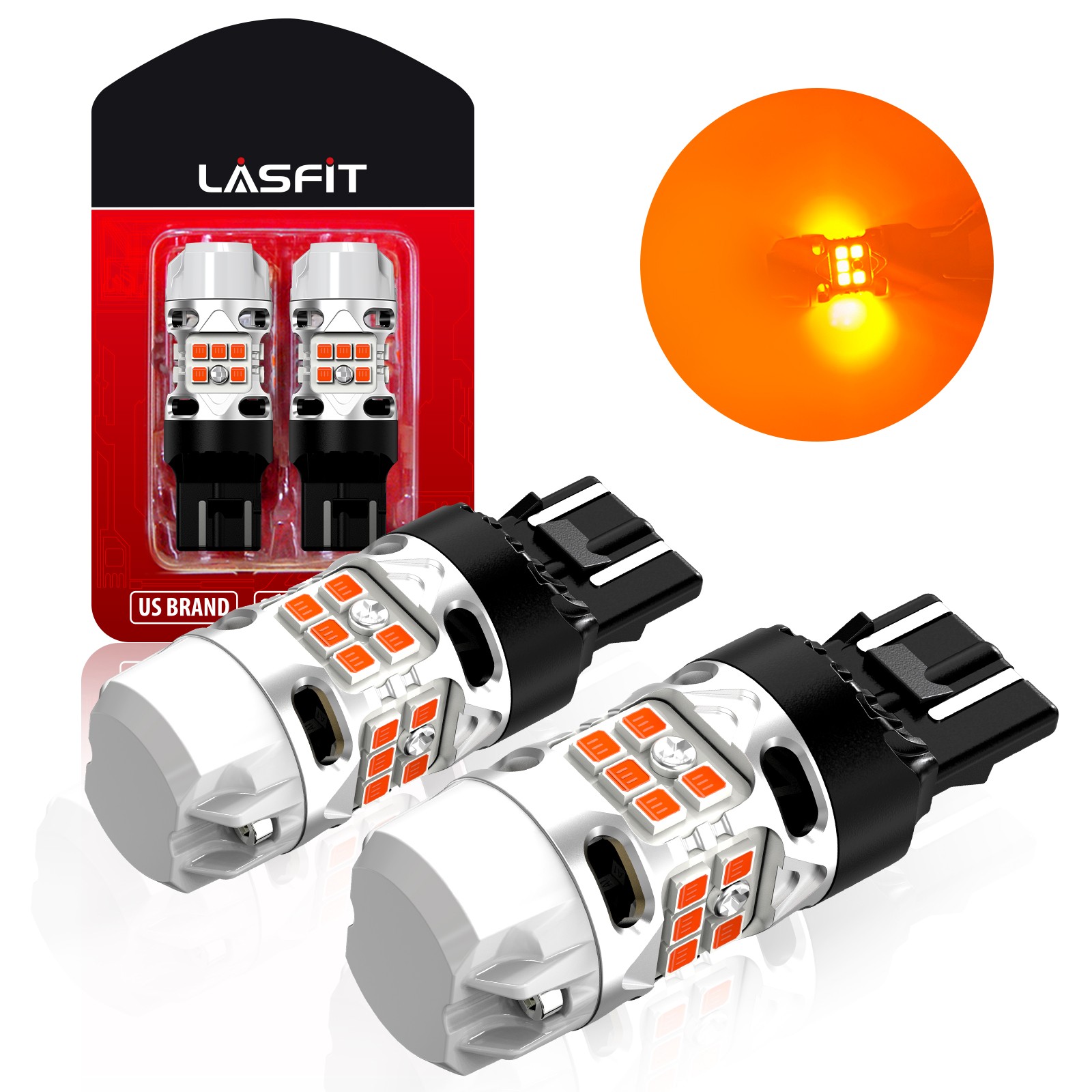 2x LASFIT 7443 7440 LED Front Turn Signal Light Bulbs 3000K Amber No Hyper Flash