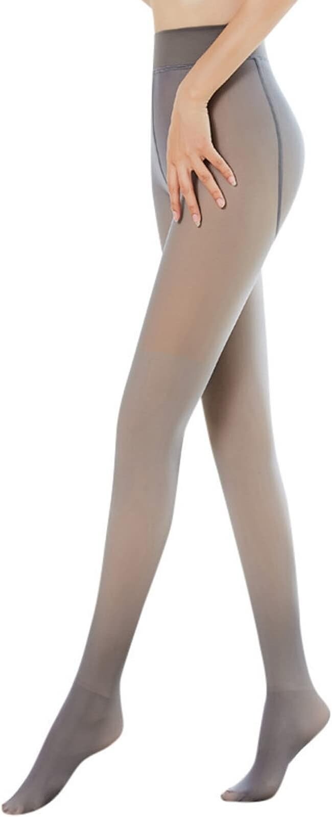 Thermal Fleece Lined Tights Warm Fake Translucent Pantyhose Grey Ladies Size 6-8