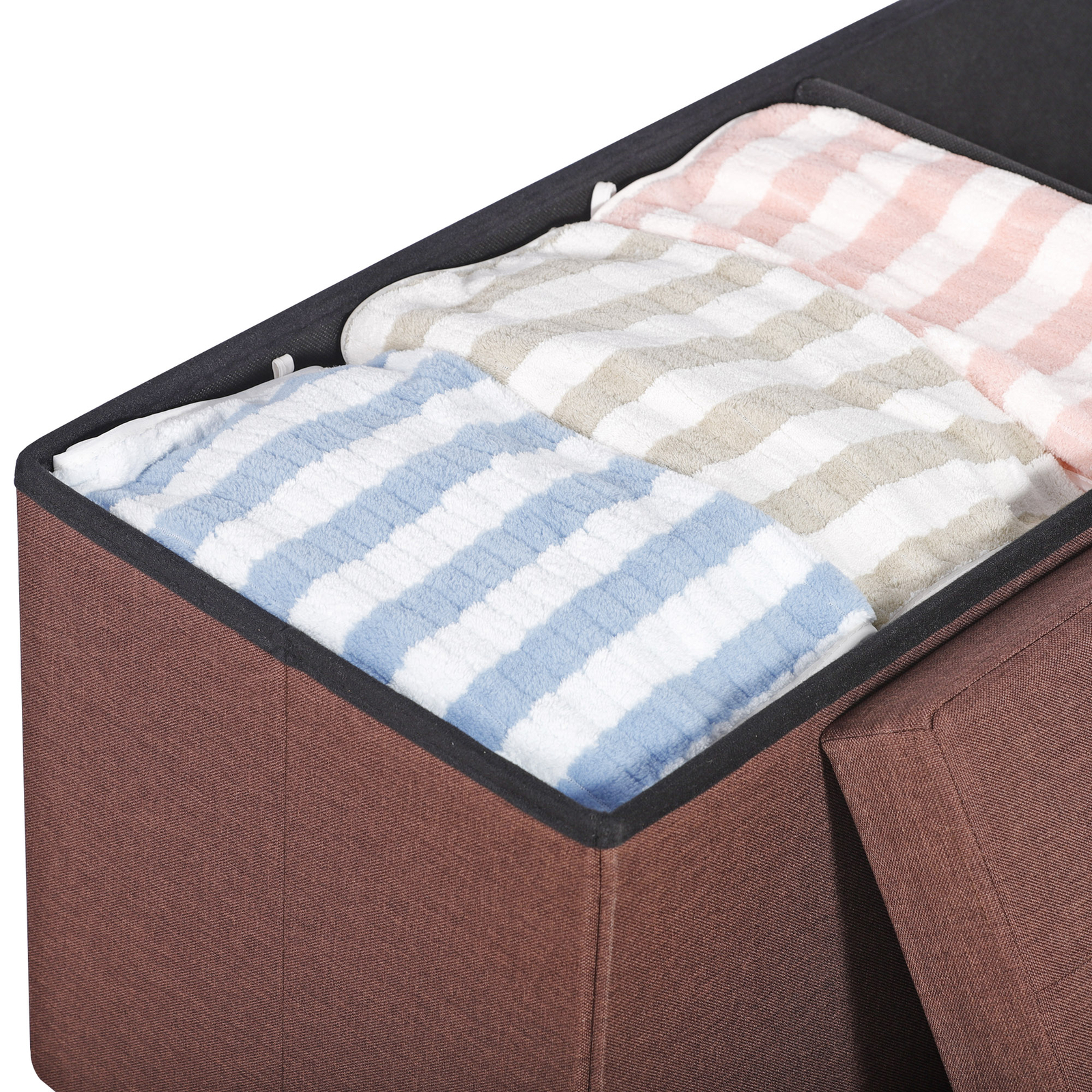 Brown Foldable Storage Ottoman Bench Storage Stools Footrest Spacious Organizer