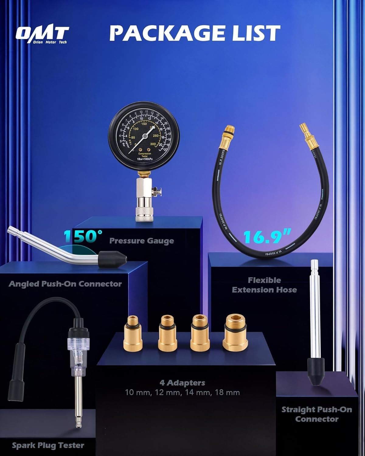 Engine Compression Tester Kit, 9 pc Cylinder Compression Tester Kit with Spar...
