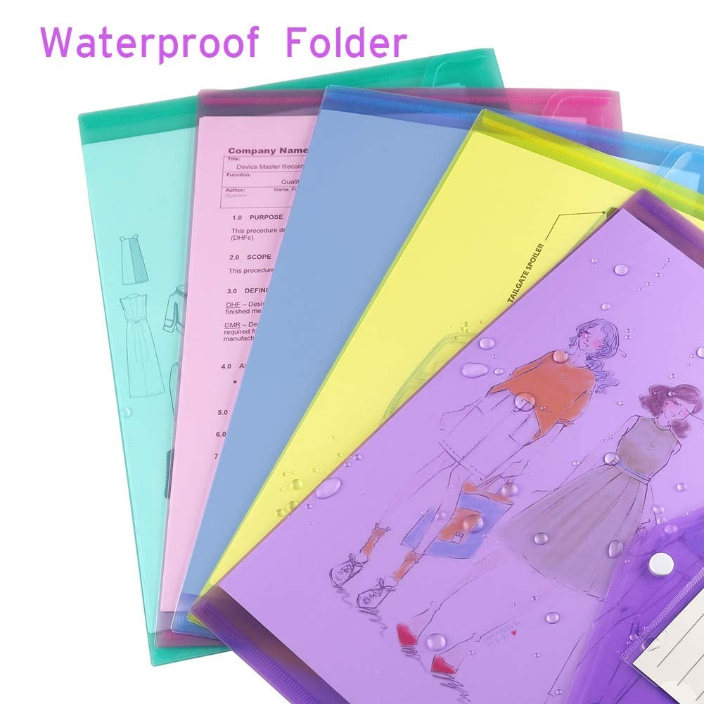 12 Pack Plastic Envelopes Snap Closure Clear File Folder Letter A4 Size Poly