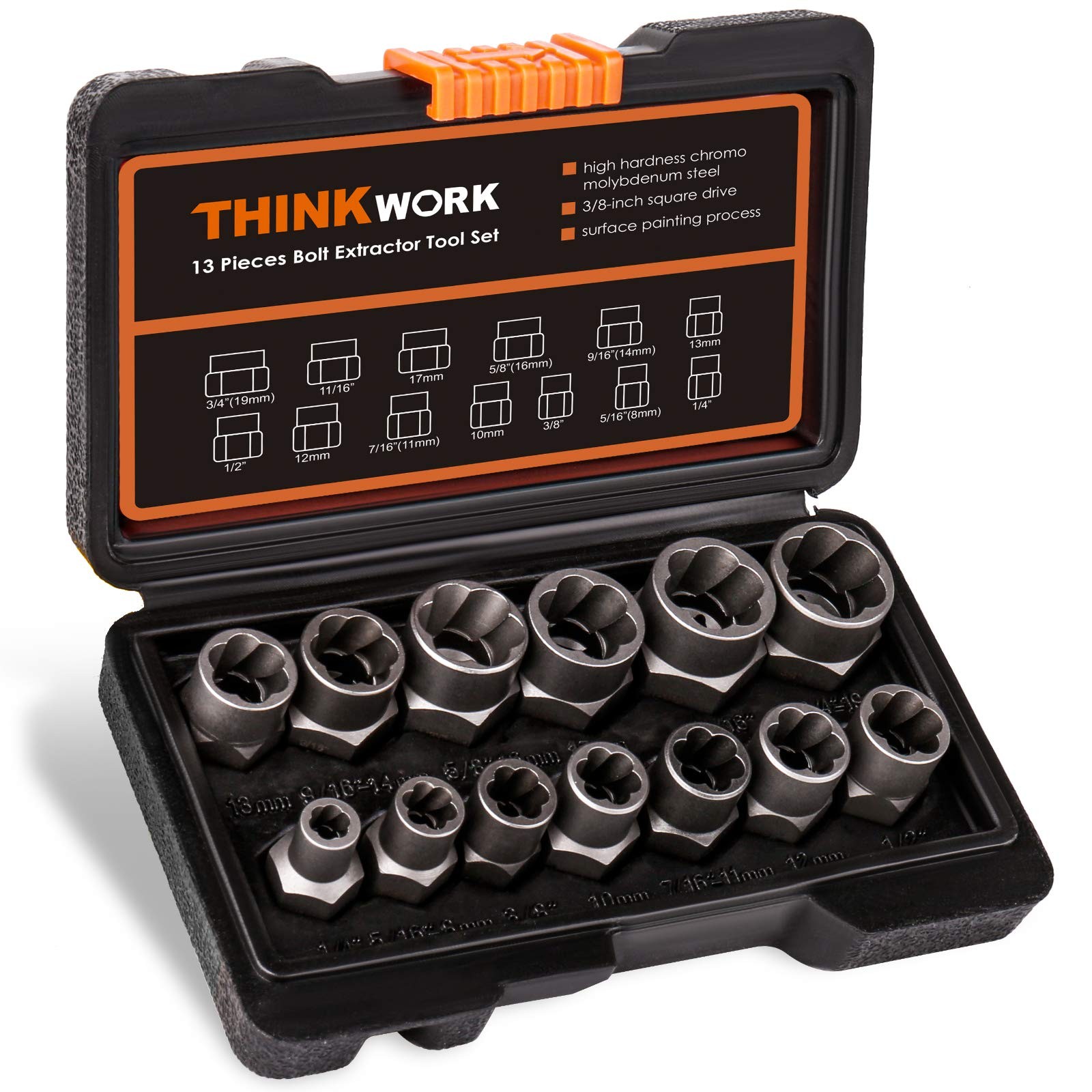 THINKWORK Bolt Extractor Kit, 13+1 Pieces Nut 13-Piece, 13-piece