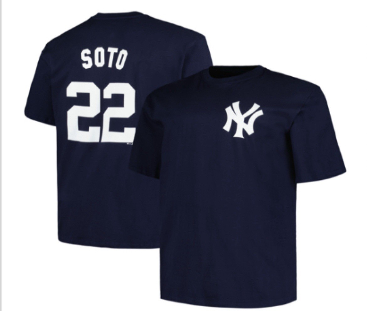 Men Yankees Juan Soto Profile Navy Big & Tall Player Name & Number Tee 3XL NWT