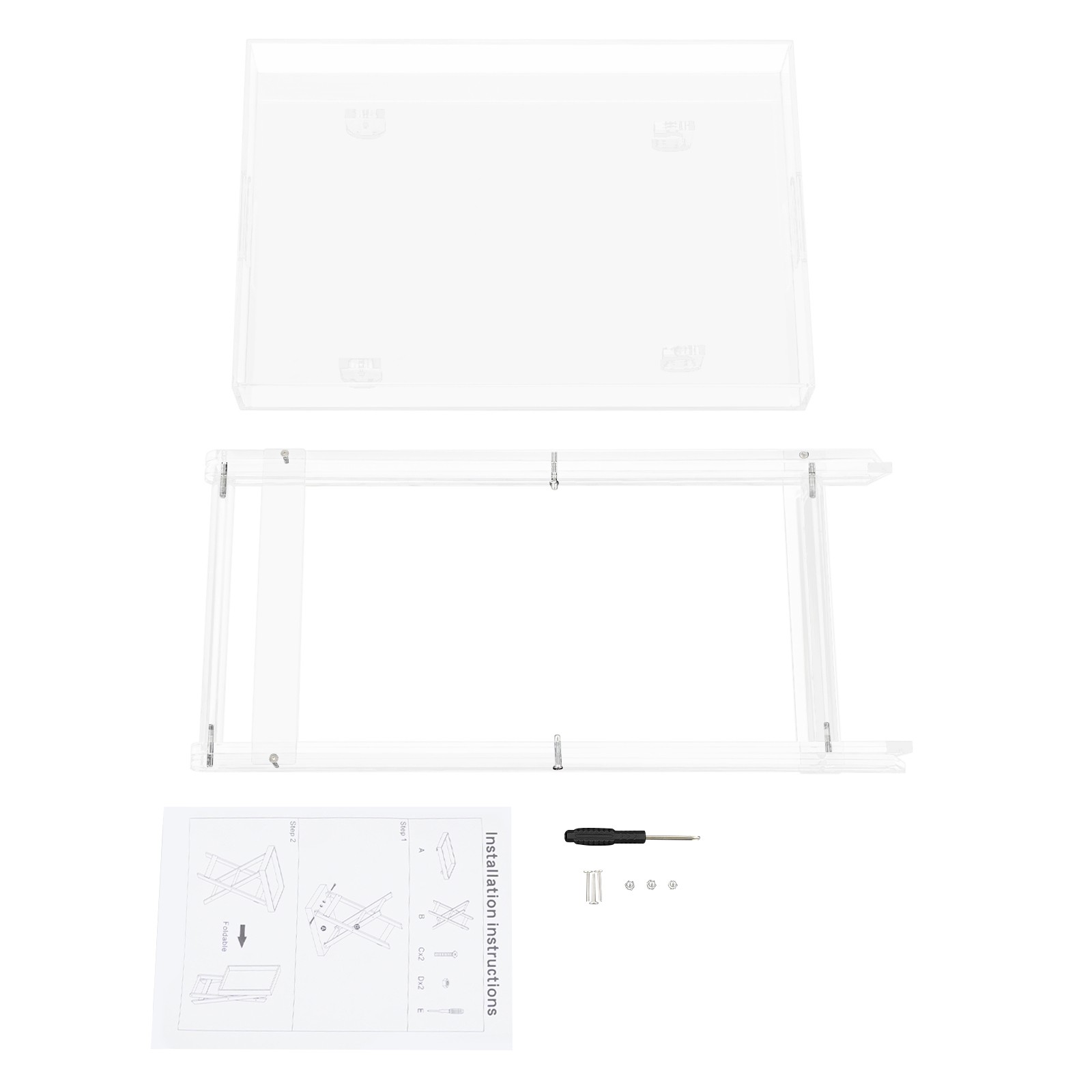 Acrylic Folding Clear Modern Tray Table,Side End Table with Hollowed-out Handles