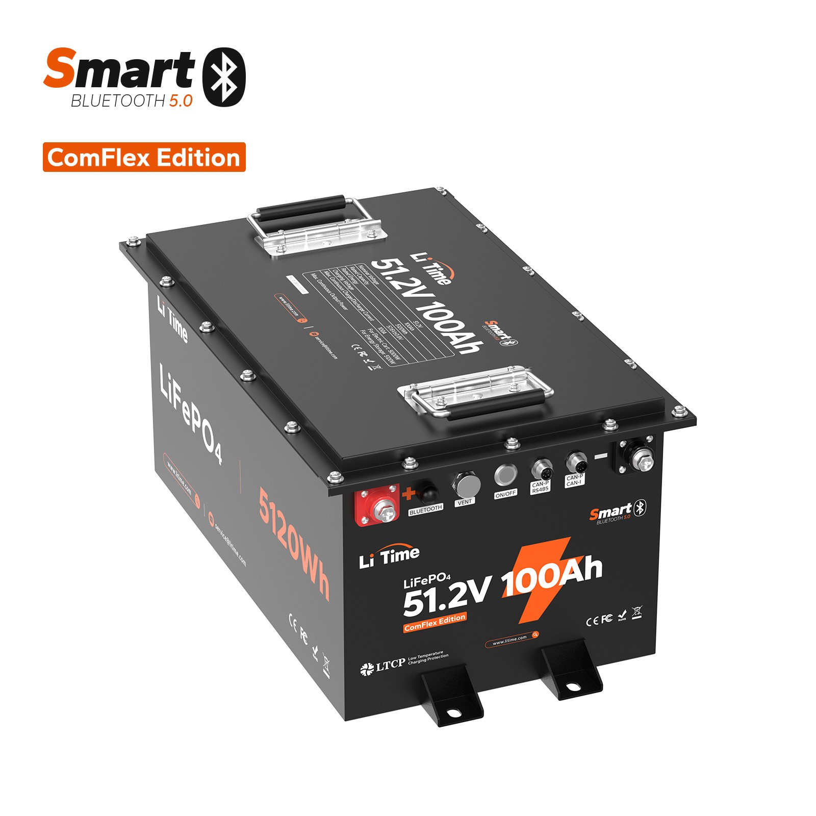 LiTime 48V 100Ah COM Bluetooth Lithium Battery Metal Case For Solar Off-grid