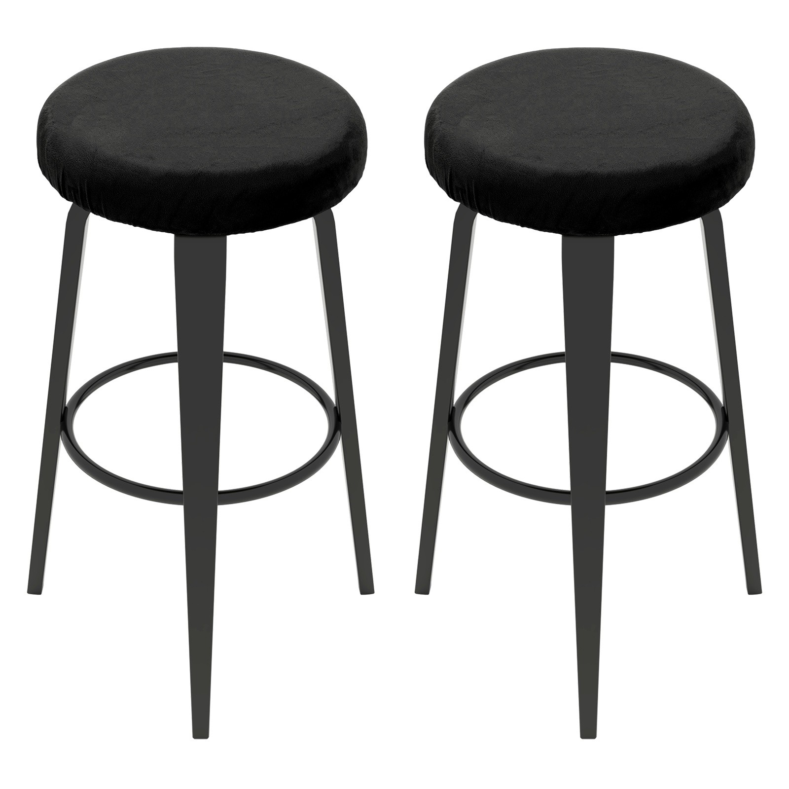 2 Pcs Bar Stool Covers, 14-18" Round Stool Covers with Elastic Band, Black