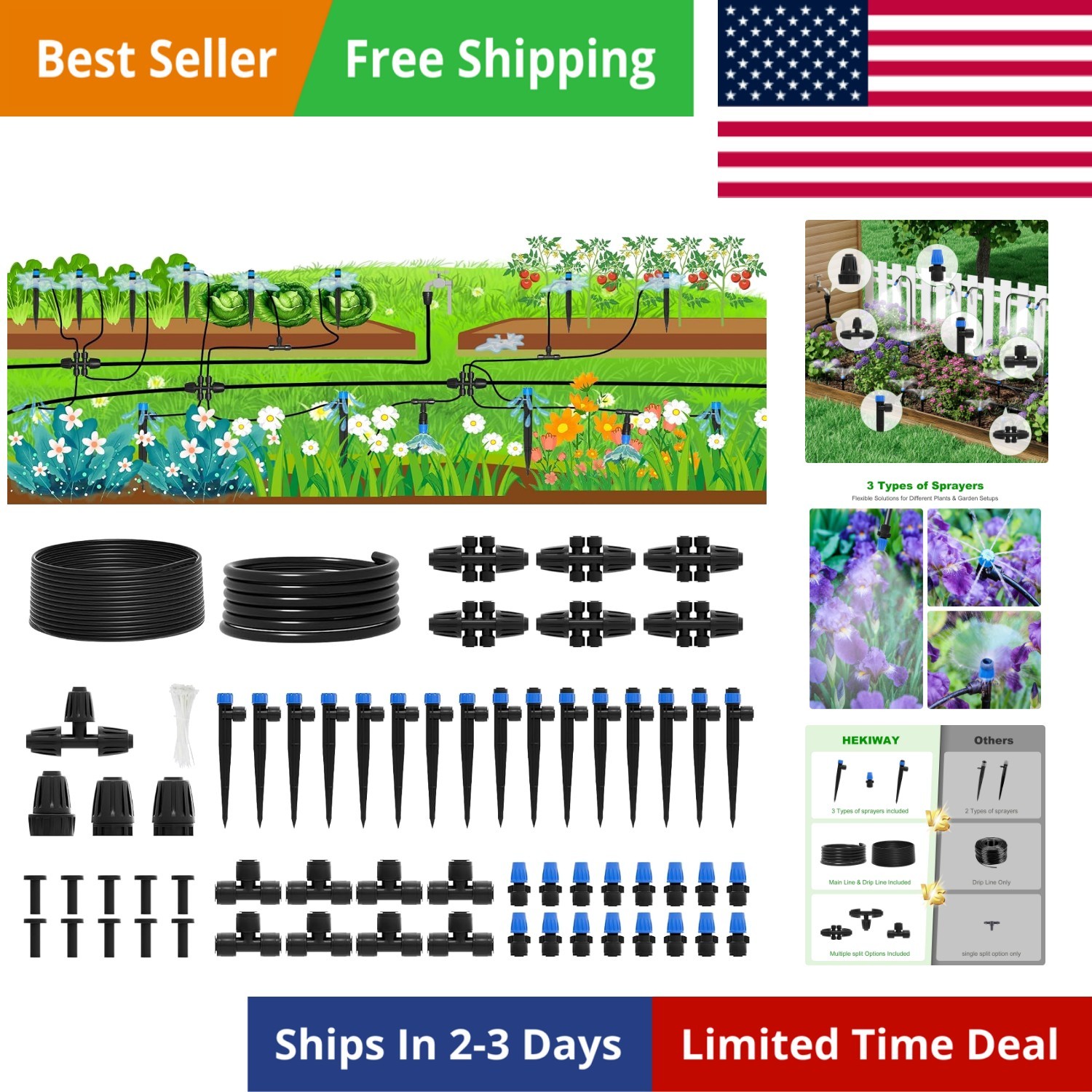 2026 Upgrade 230FT Quick-Connect Drip Irrigation System Kit with 1/4” & 1/2” ...