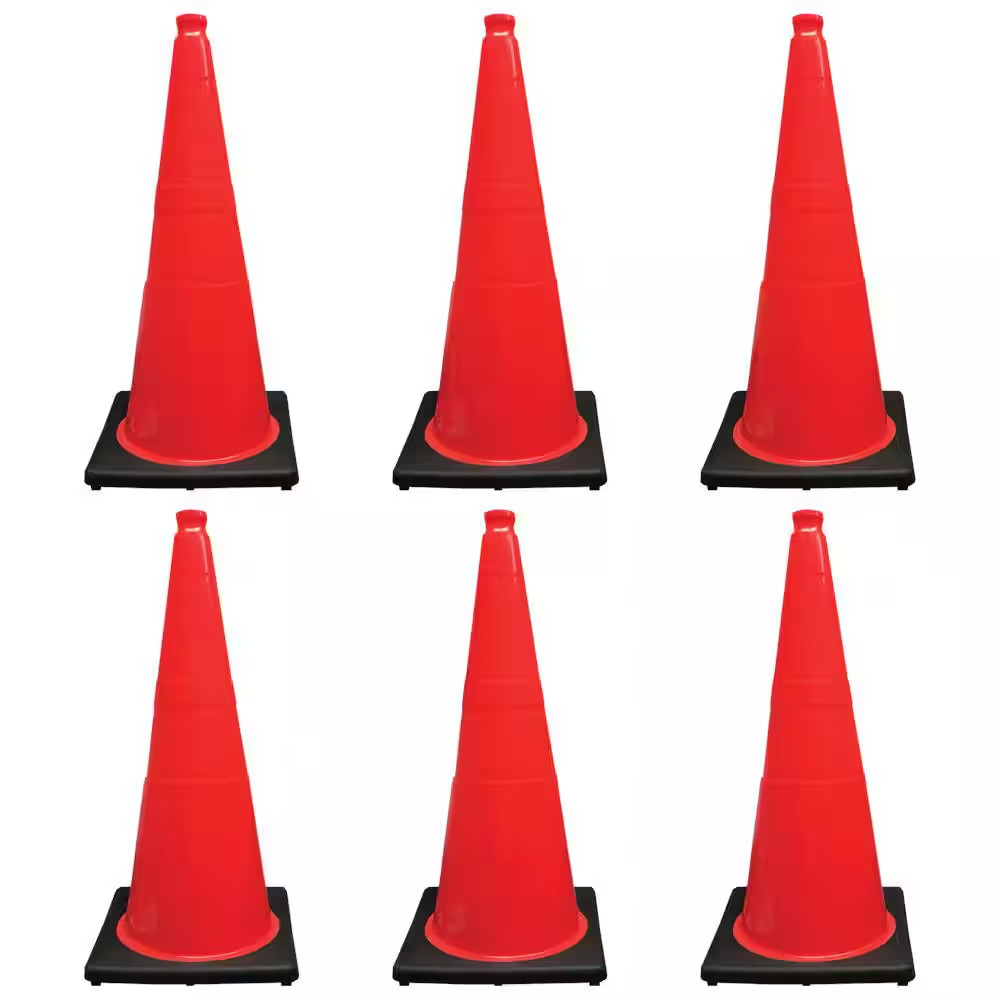 28 In. Orange Traffic Cone with Black Base 10 Lbs. (6-Pack)