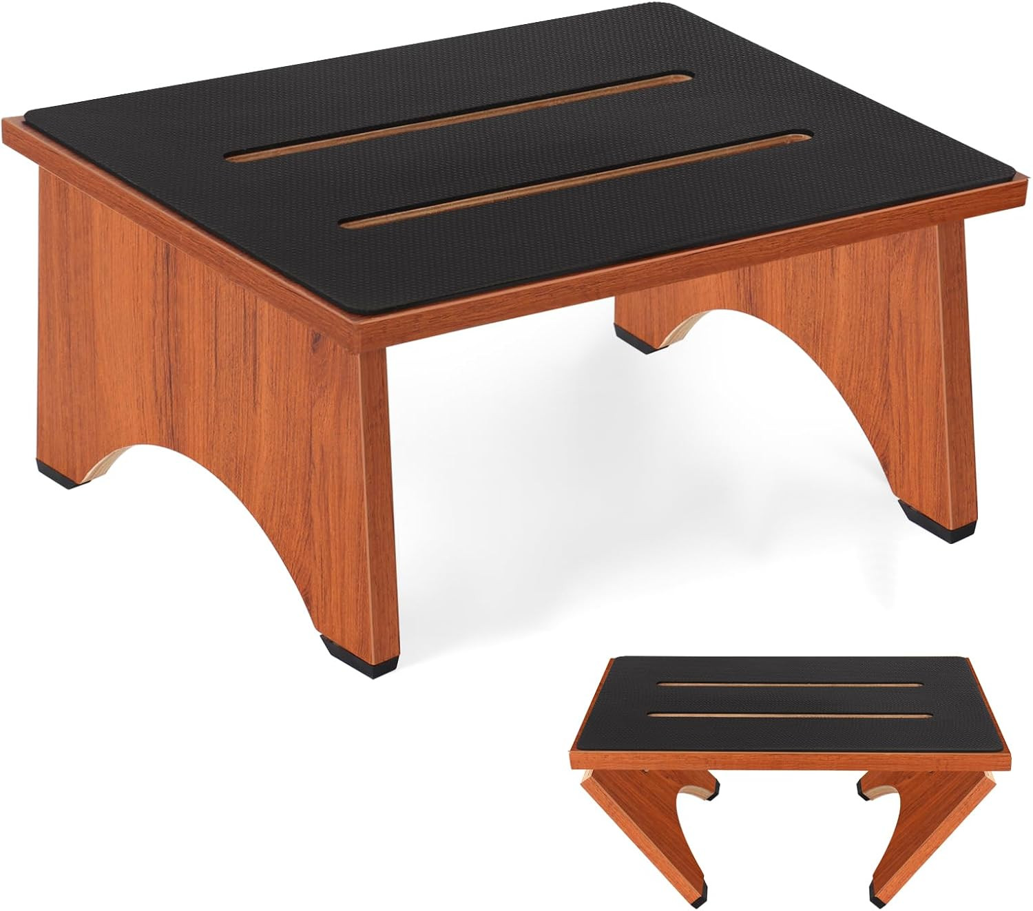 Step Stool Foldable, Wooden Step Stool with Non-Slip Rubber Stepping Feet, Foldi