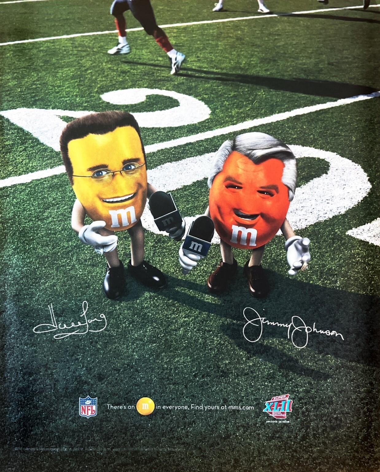 M&Ms Vintage Print Ad Howie Long and Jimmy Johnson NFL Football
