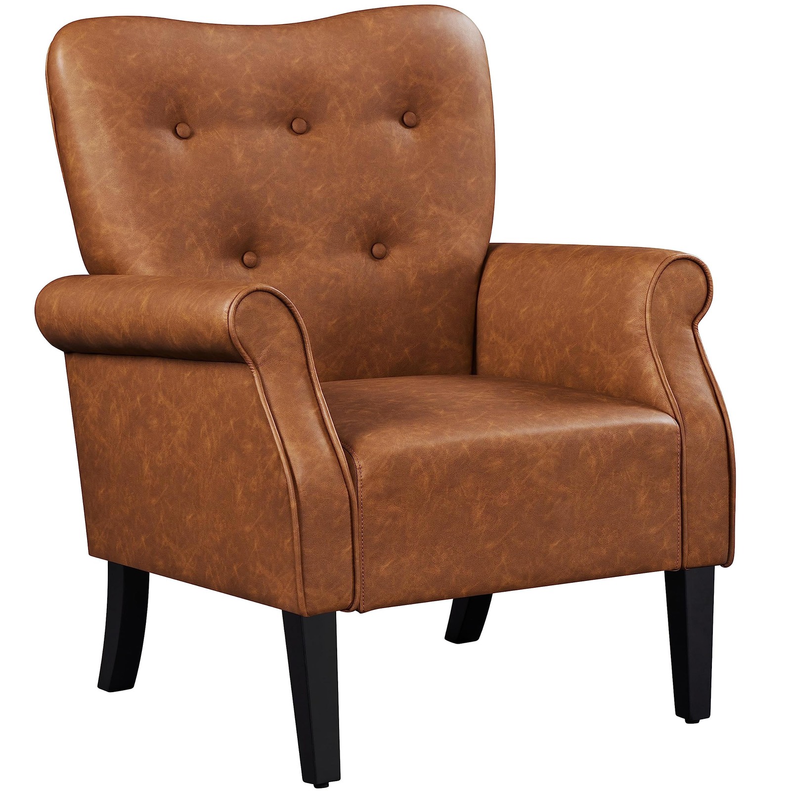 Yaheetech Modern Armchair, Mid Century PU Leather Set of 1, Retro Brown