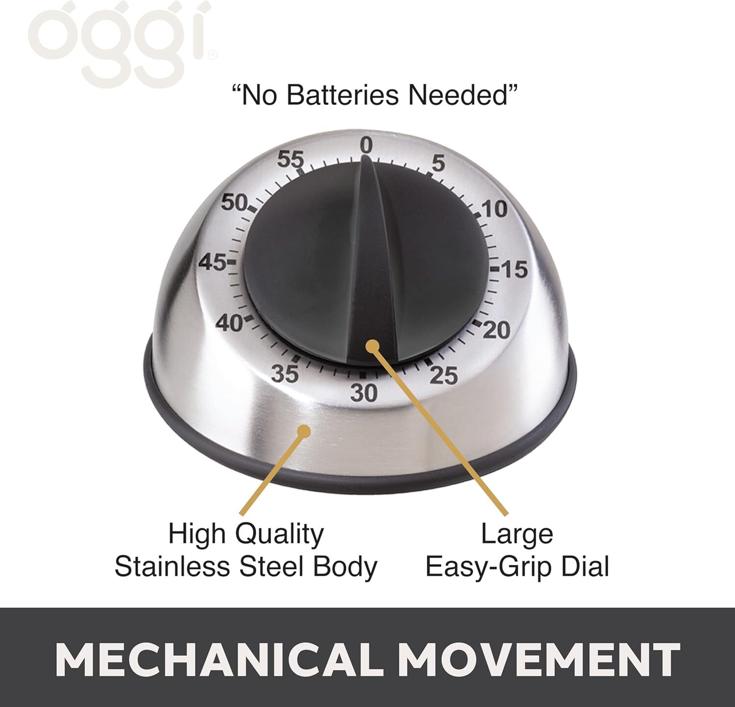 OGGI Countdown 60-Minute Kitchen Cooking Baking Timer Stainless Steel