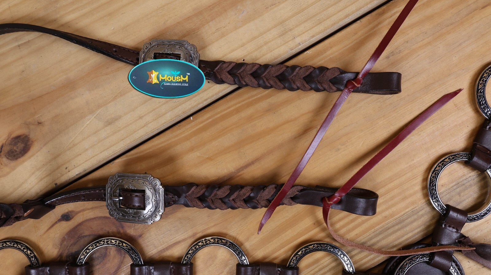 MOUSM Ring One Ear Headstall & Breast Collar Tack Set - Metallic Brown Leather