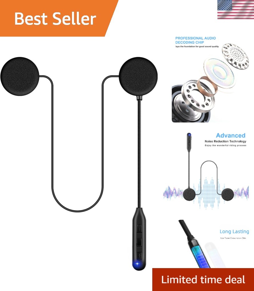 Motorcycle Helmet Bluetooth Headset - 50 Hours, Waterproof, Easy Install