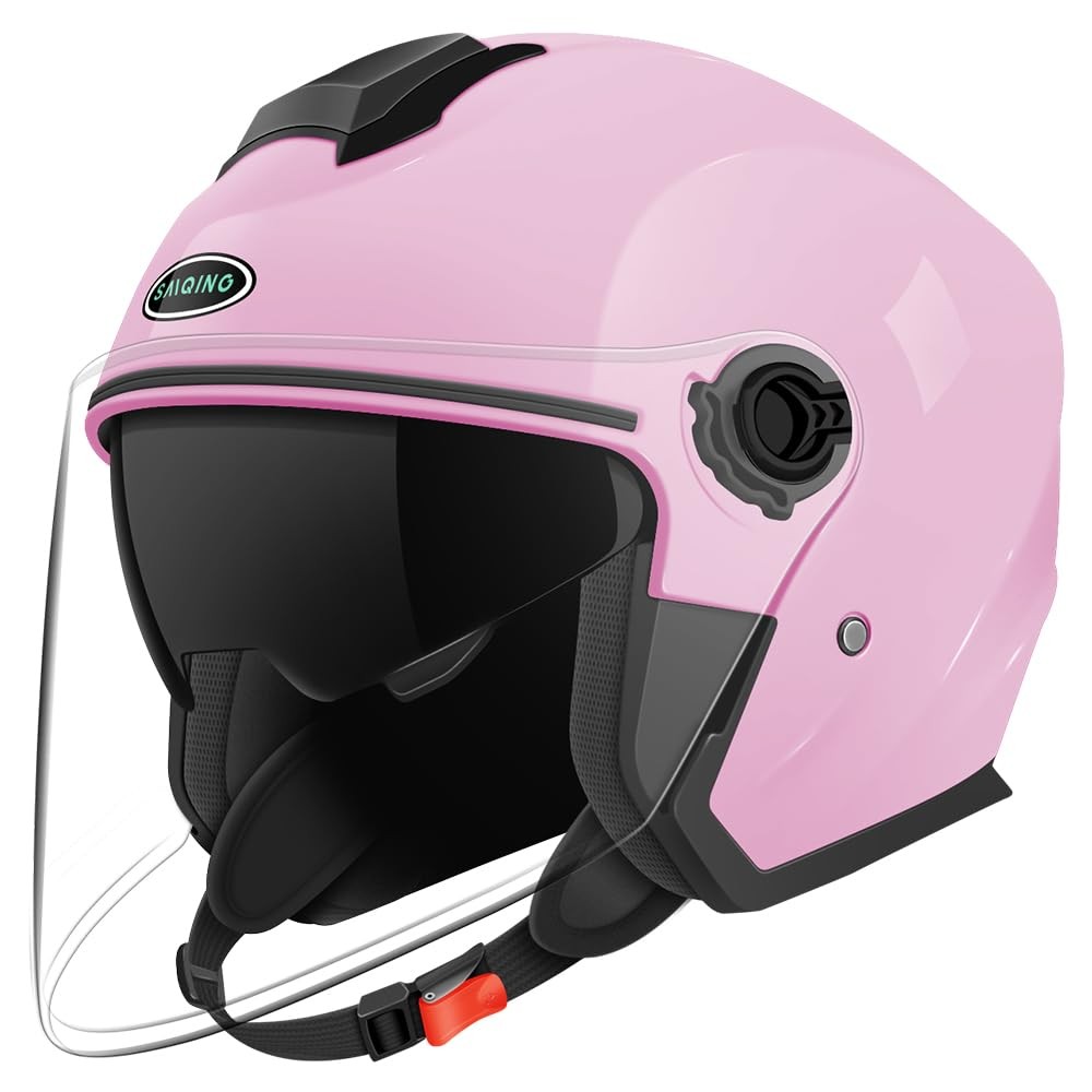 Open Face Motorcycle Helmet DOT Approved for Men & Women  Light Pink, Medium