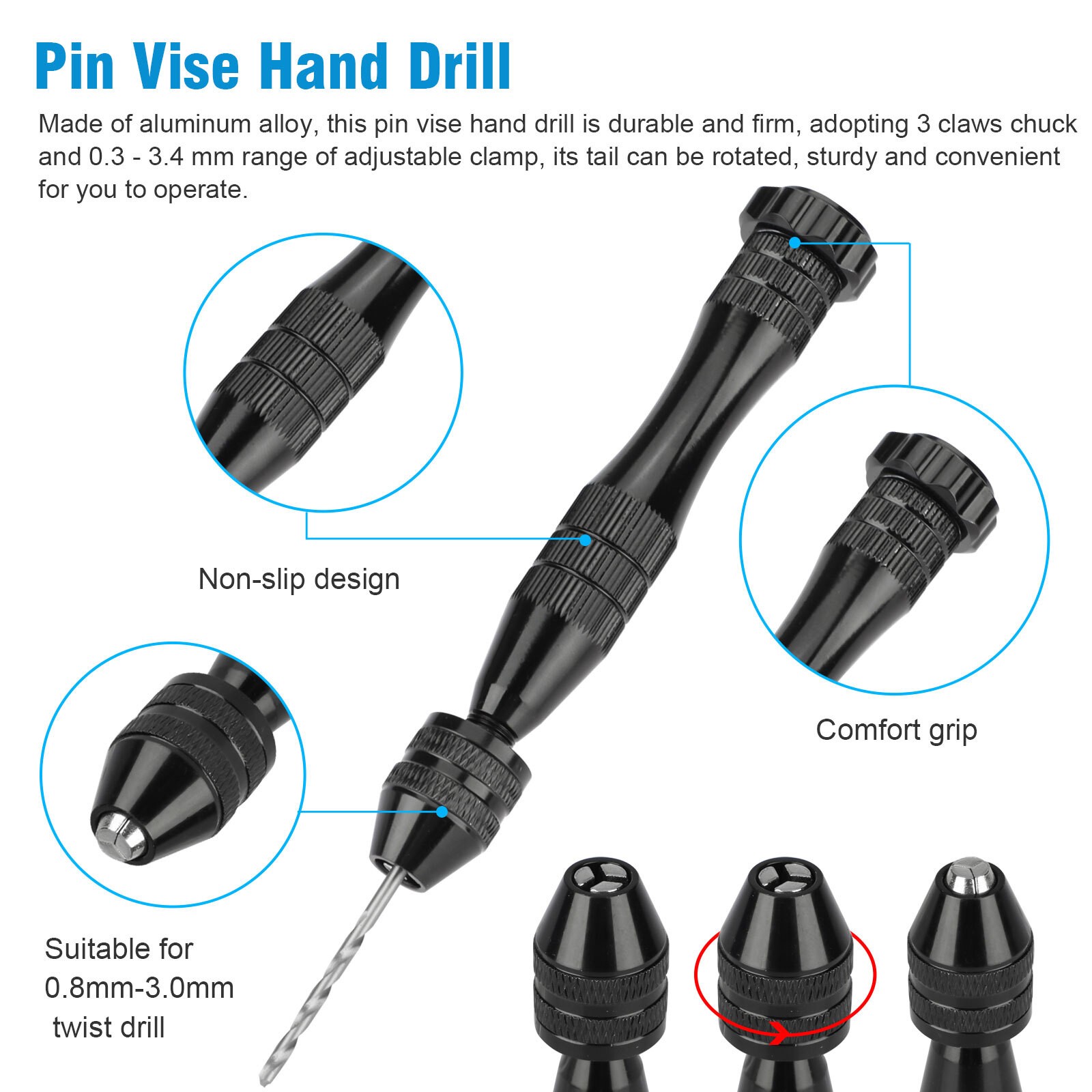59x Precision Mini Micro Hand Twist Drill Bits Pin Vise Set Rotary Tools DIY Kit