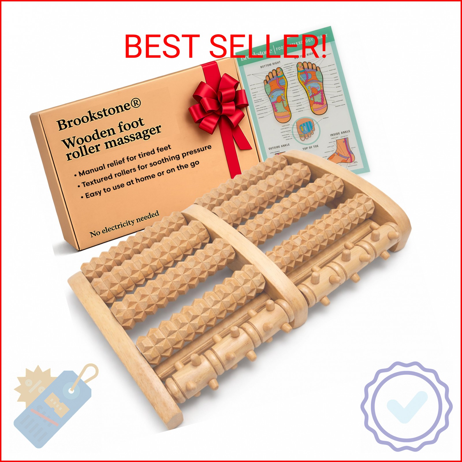 Brookstone Foot Massager Roller Plantar Fasciitis Pain Relief - Wooden Under Des