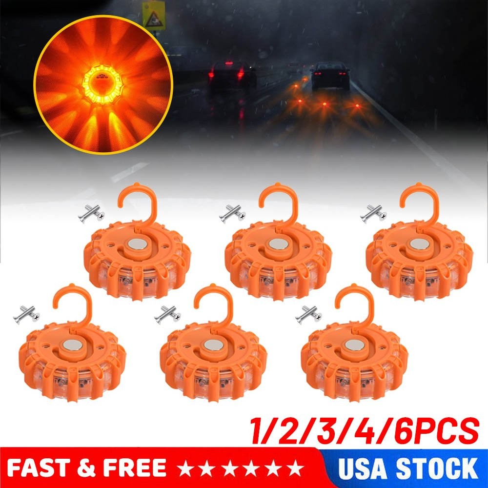 4/6pcs LED Road Flare Emergency Safety Light Flashing Warning Roadside Beacon