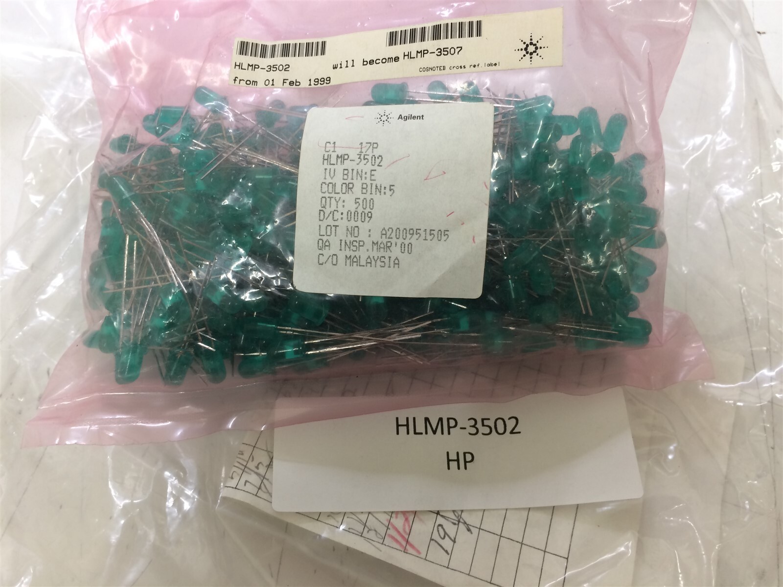 HLMP-3502 HP LED GREEN 2-PIN TH 40 PIECES
