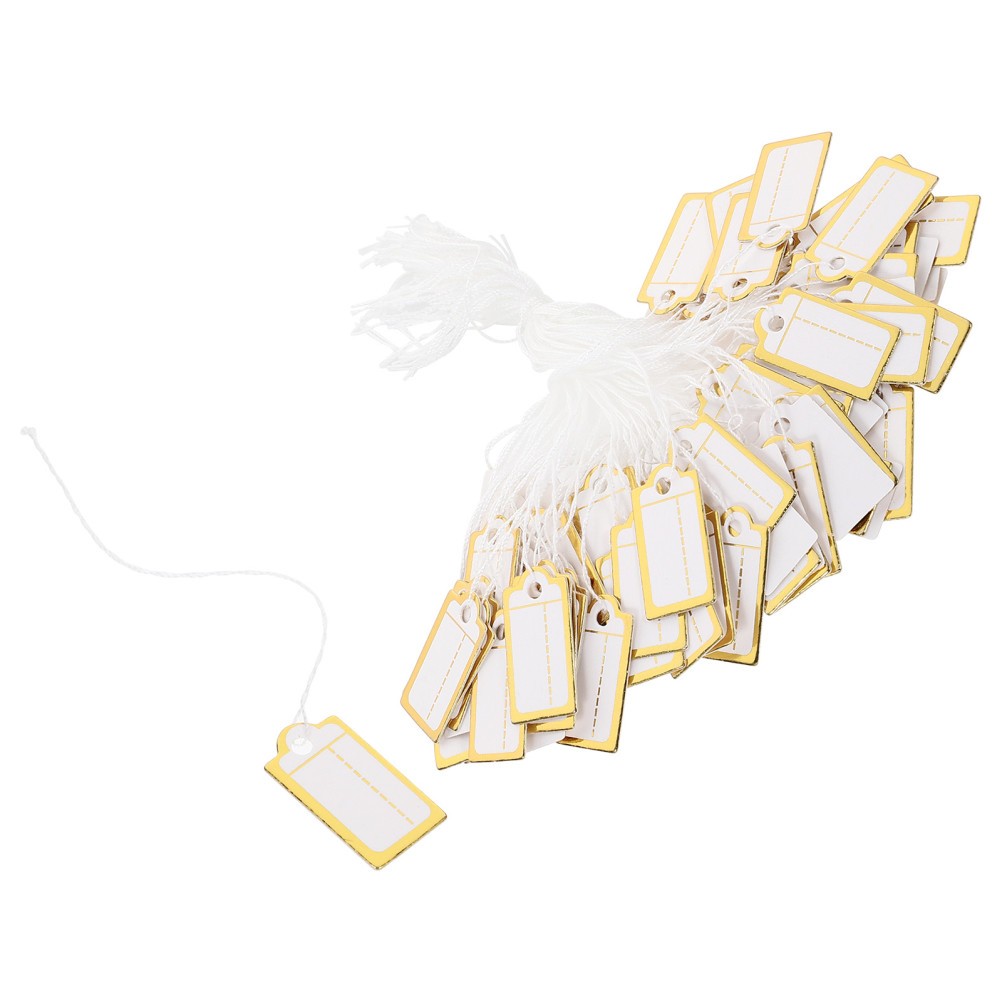 200Pcs Jewelry Price Tags with String Reusable Paper Golden Retail Tags