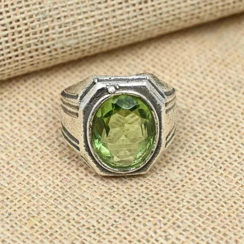 Solid 925 Sterling Silver Peridot Gemstone Ring Men's Beautiful Ring Al Size S13