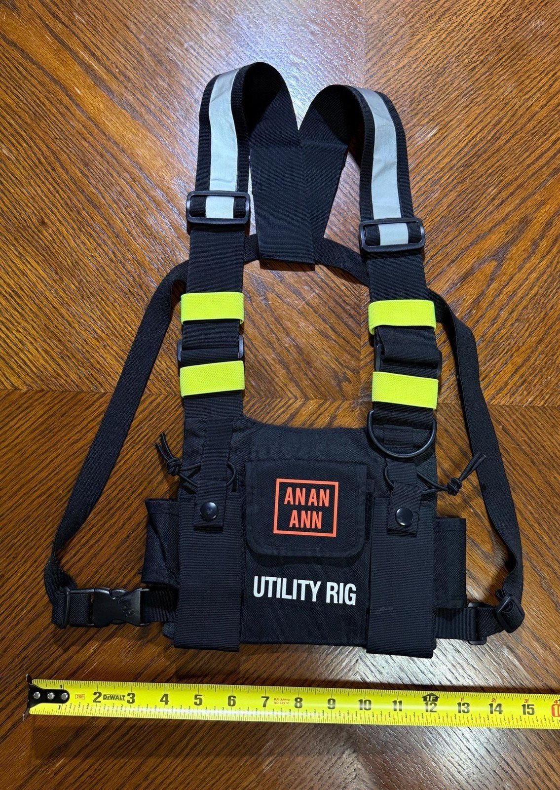 AnAnAnn Utility Rig Chest Bag, Black Tactical Streetwear Vest, One Size