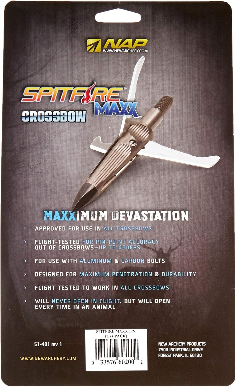 Mechanical Broadhead 4-Pack: NAP Spitfire Maxx 125 Grain with Accurate Precision