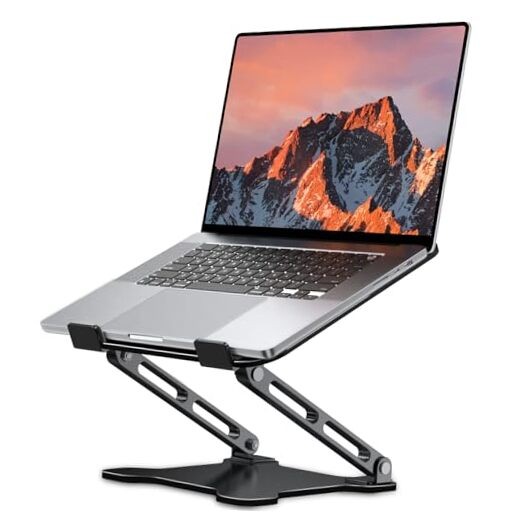 Adjustable Laptop Stand for Desk, Metal Foldable Laptop Riser, Classic Black