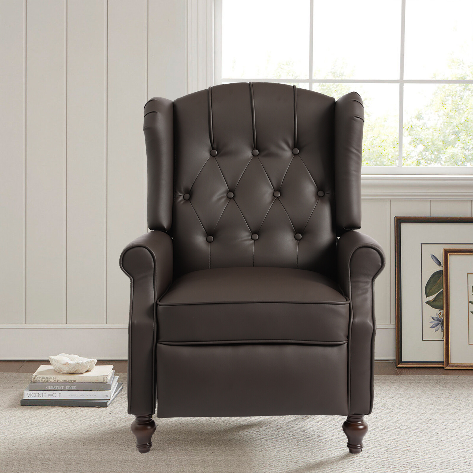 Tufted Wingback Recliner Chair Mid Century Accent Club Chairs for Living Room