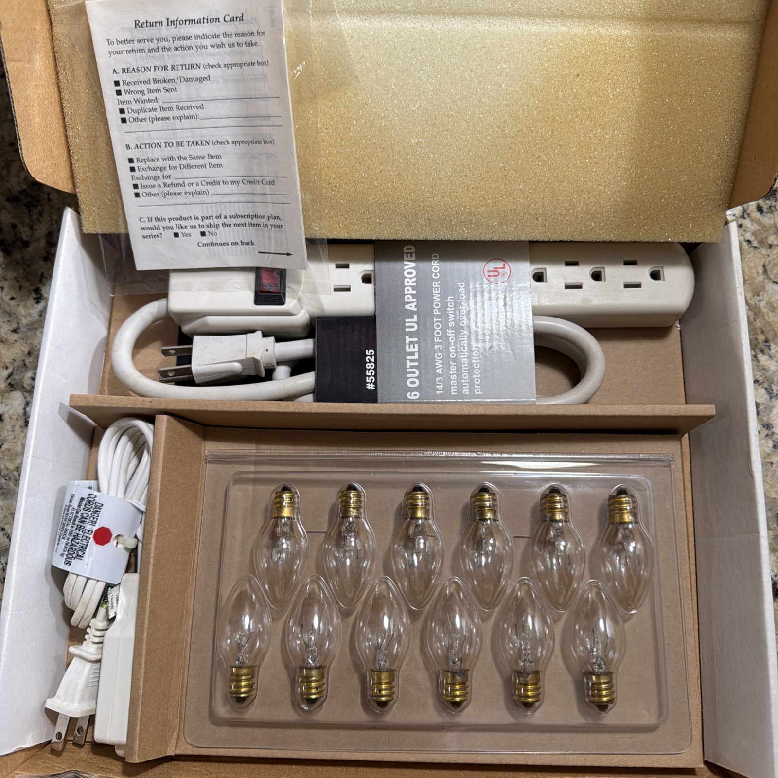 Hawthorne Village Electrical Power Surge Protector Cord 12 Xtra Bulbs + Ext Cord