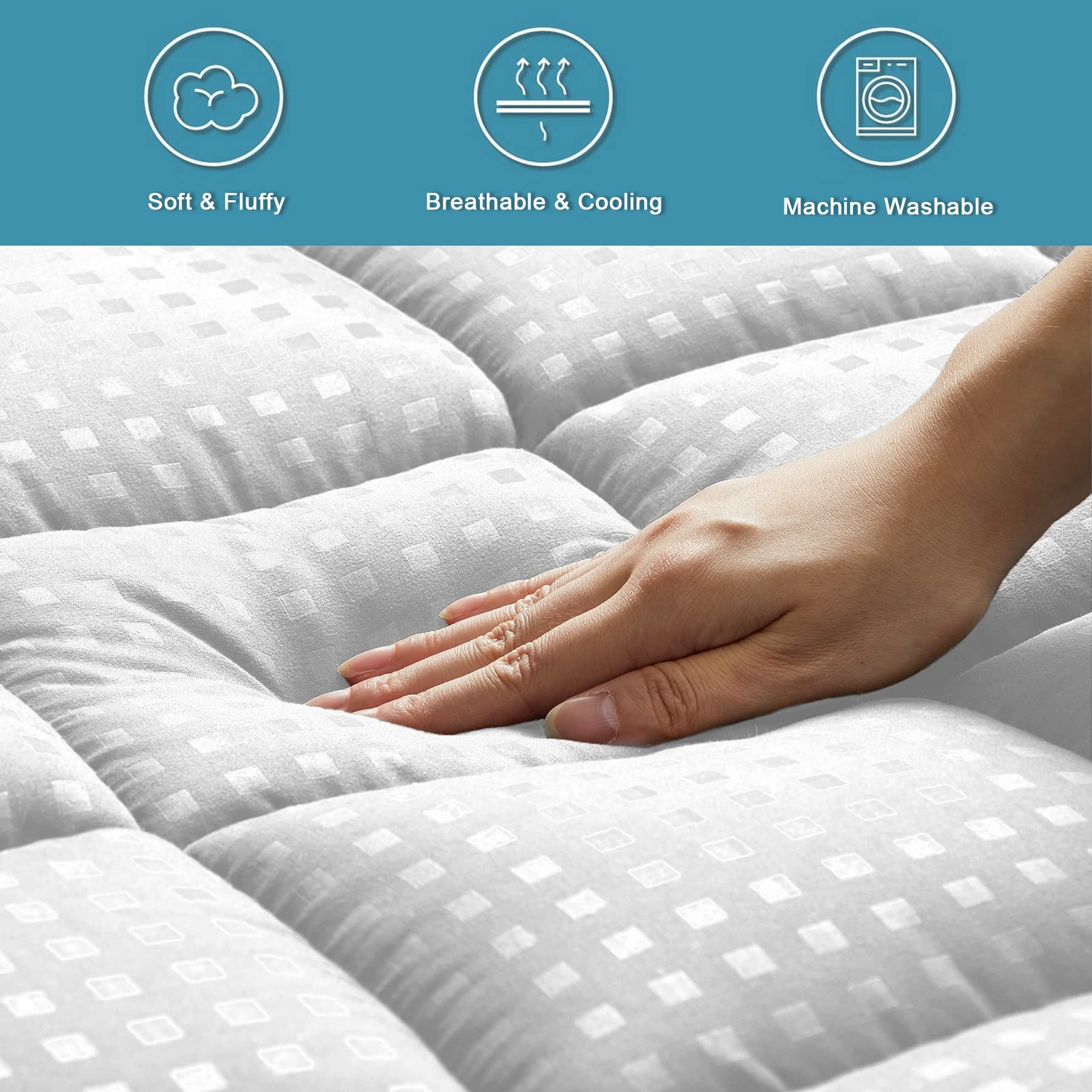 HYLEORY Queen Mattress Pad Quilted Fitted Protector Queen, White