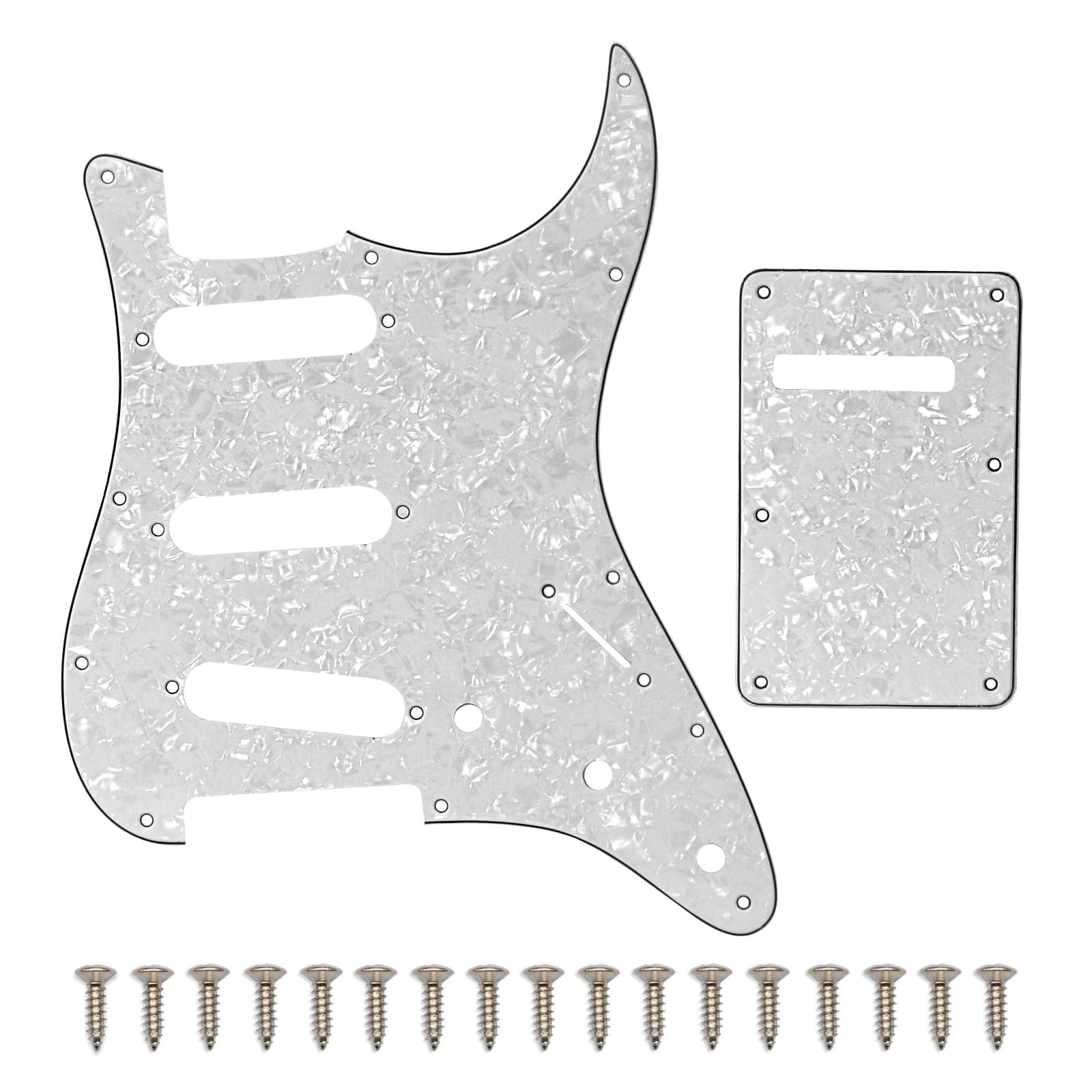 SAPHUE SSS 11 Holes Strat Electric Guitar Pickguard and SSS, 3Ply White Pearl