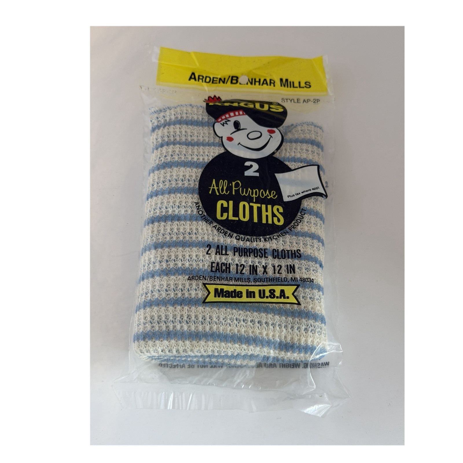 Angus All-Purpose Cloths 2 Pack 12x12in Cotton Blue White Soft Absorbent VTG
