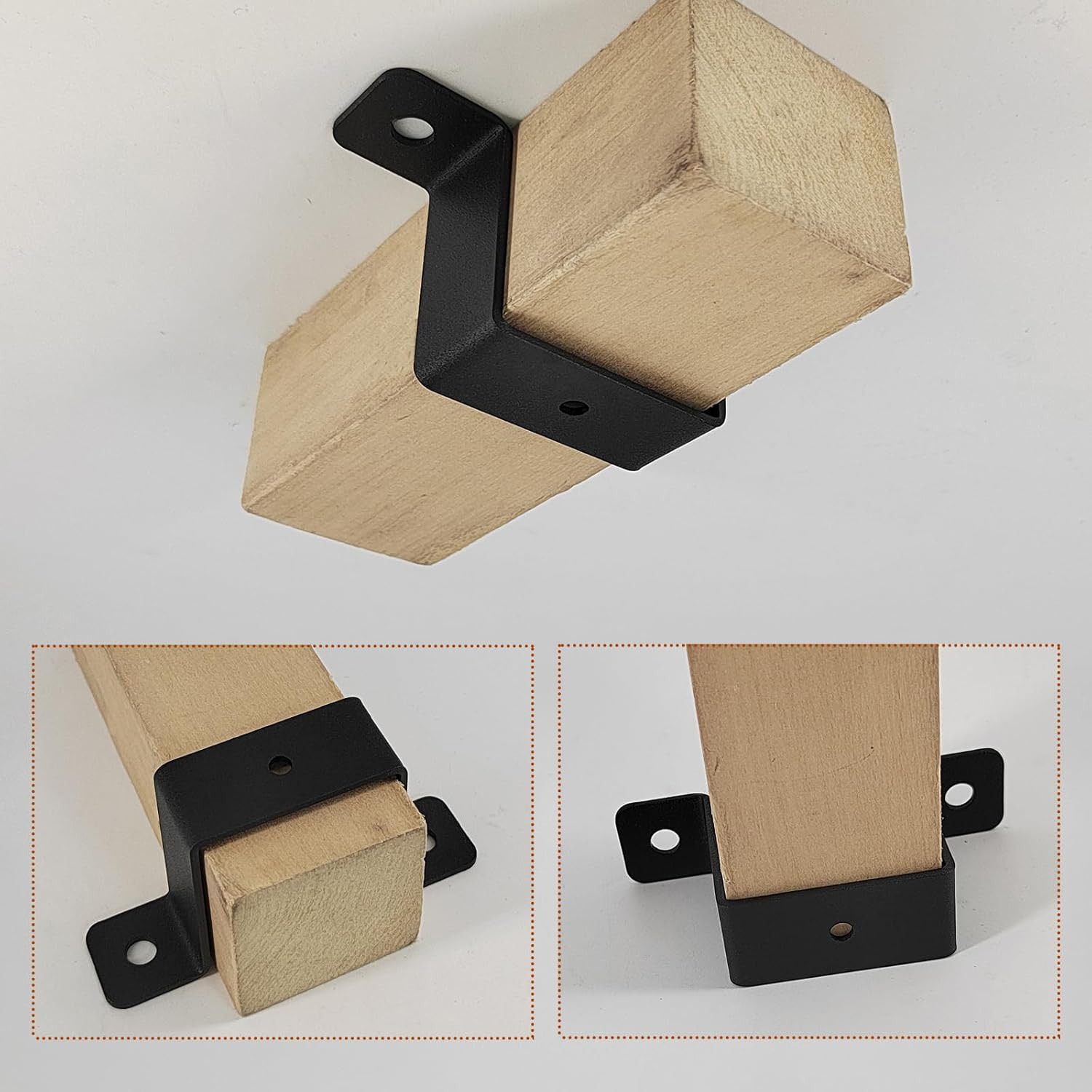 4Pcs 2x2 Square Tube U Clamp Bracket Strap Deck Fence Post Mount Black Metal