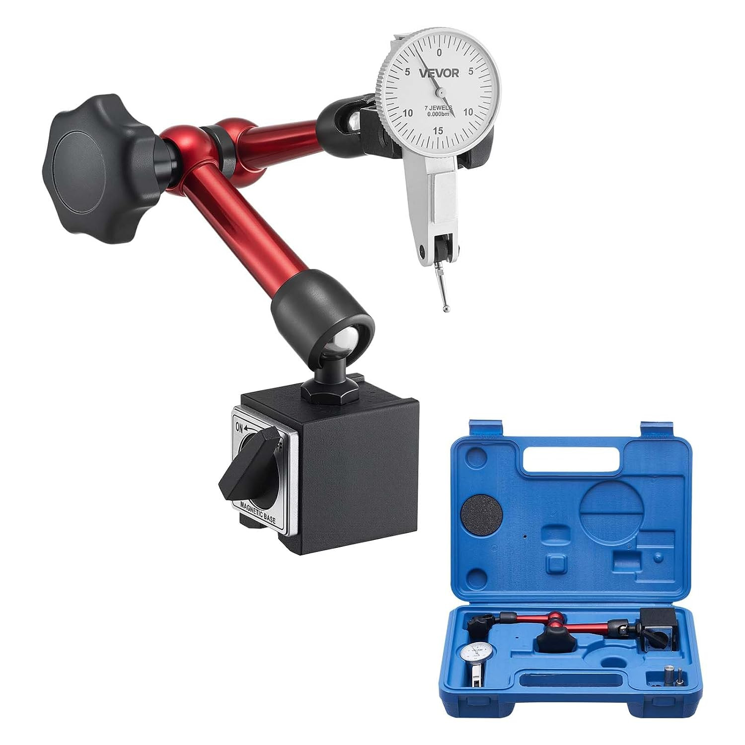 Dial Test Indicator with Universal Magnetic Base and Storage Case, 0.0005 Inch A