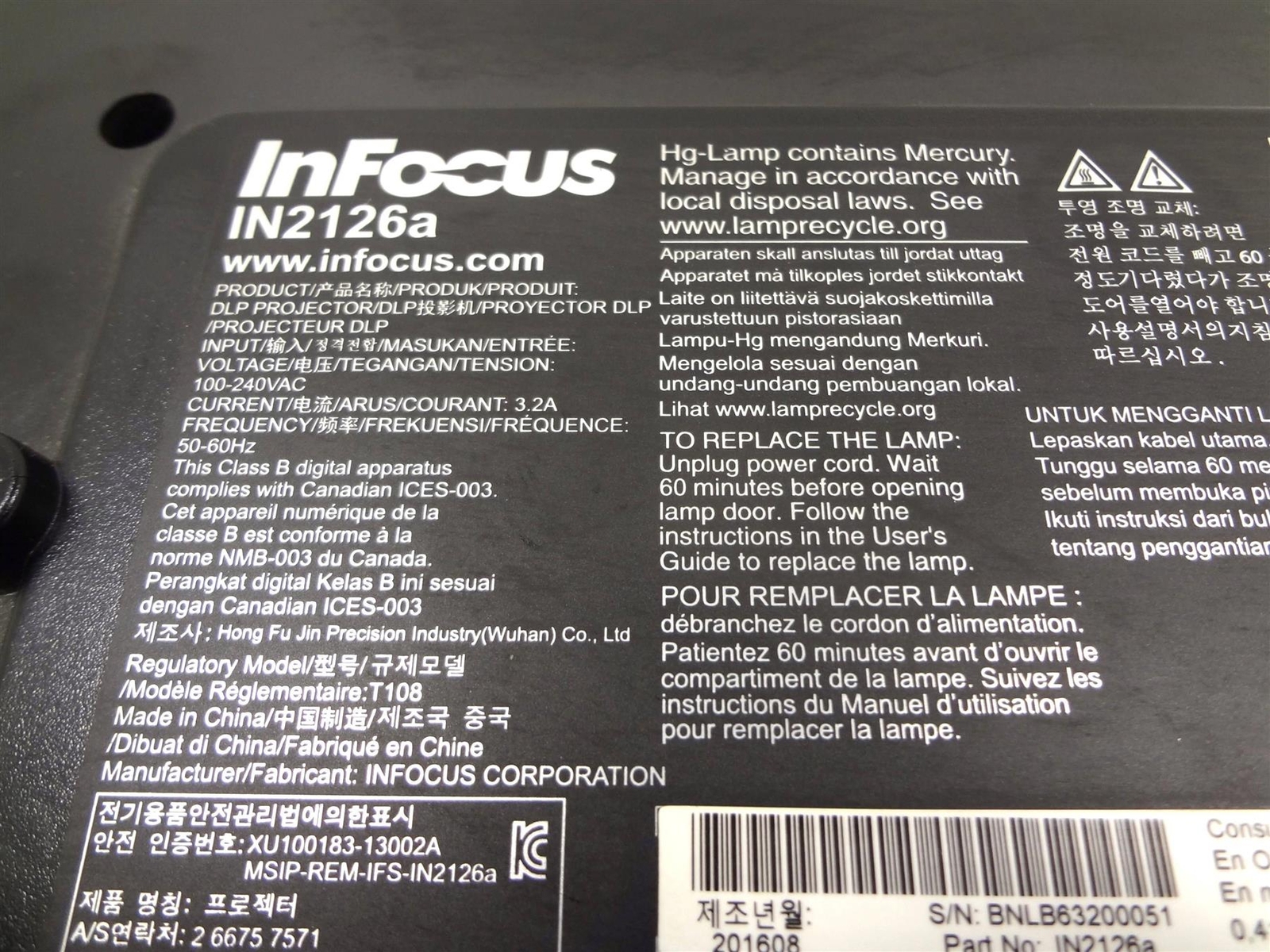 InFocus IN2126a - T108 - DLP Projector - Lamp Runtime: 670 Hrs