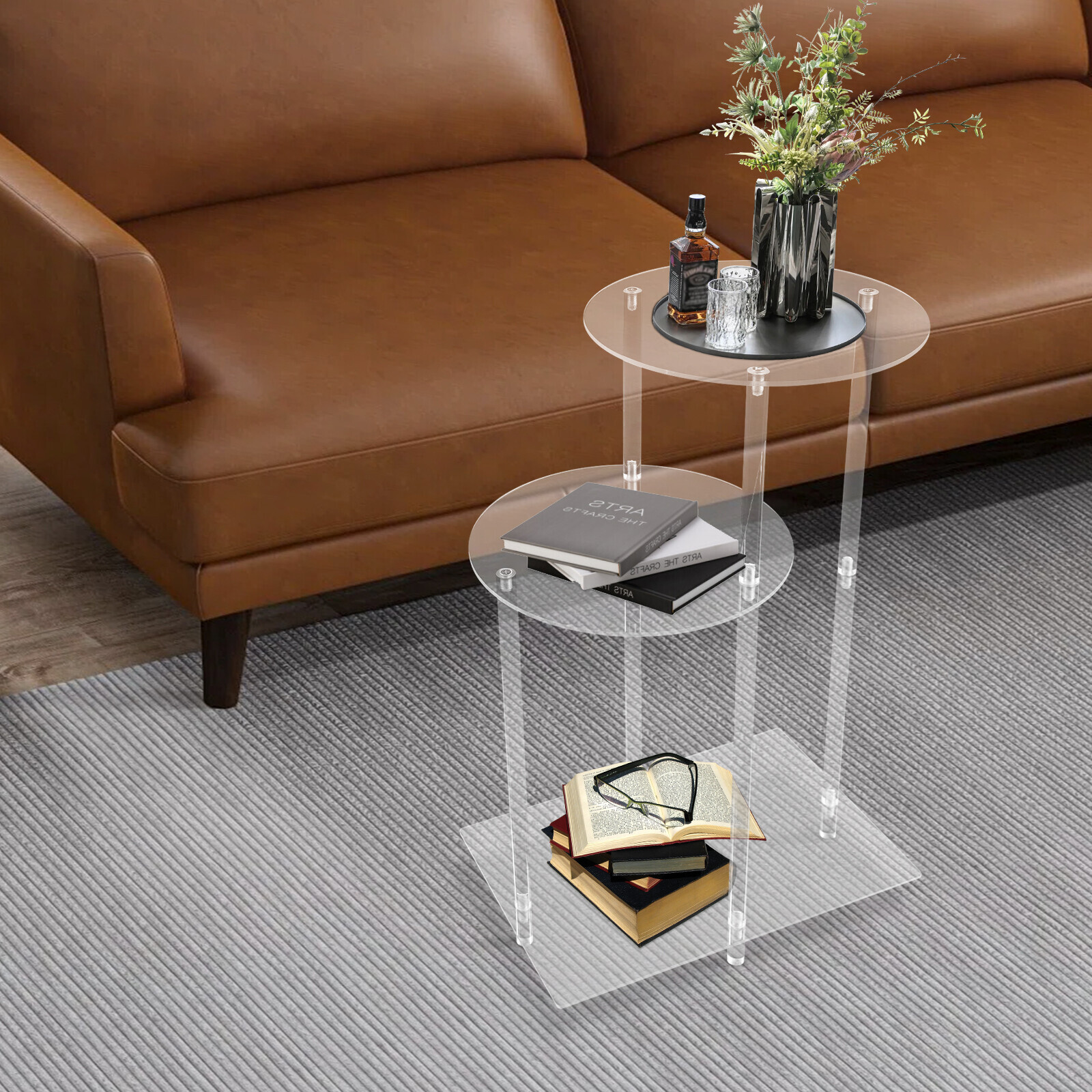 Side Table Home Bedside Table with Open Storage Shelf Indoor Clear Side Table US
