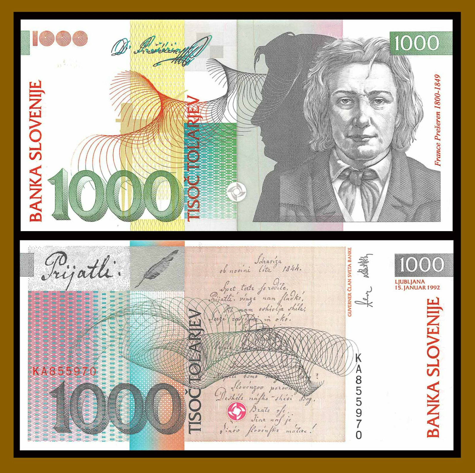 Slovenia 1000 (1,000) Tolarjev, 1992 P-17 Unc