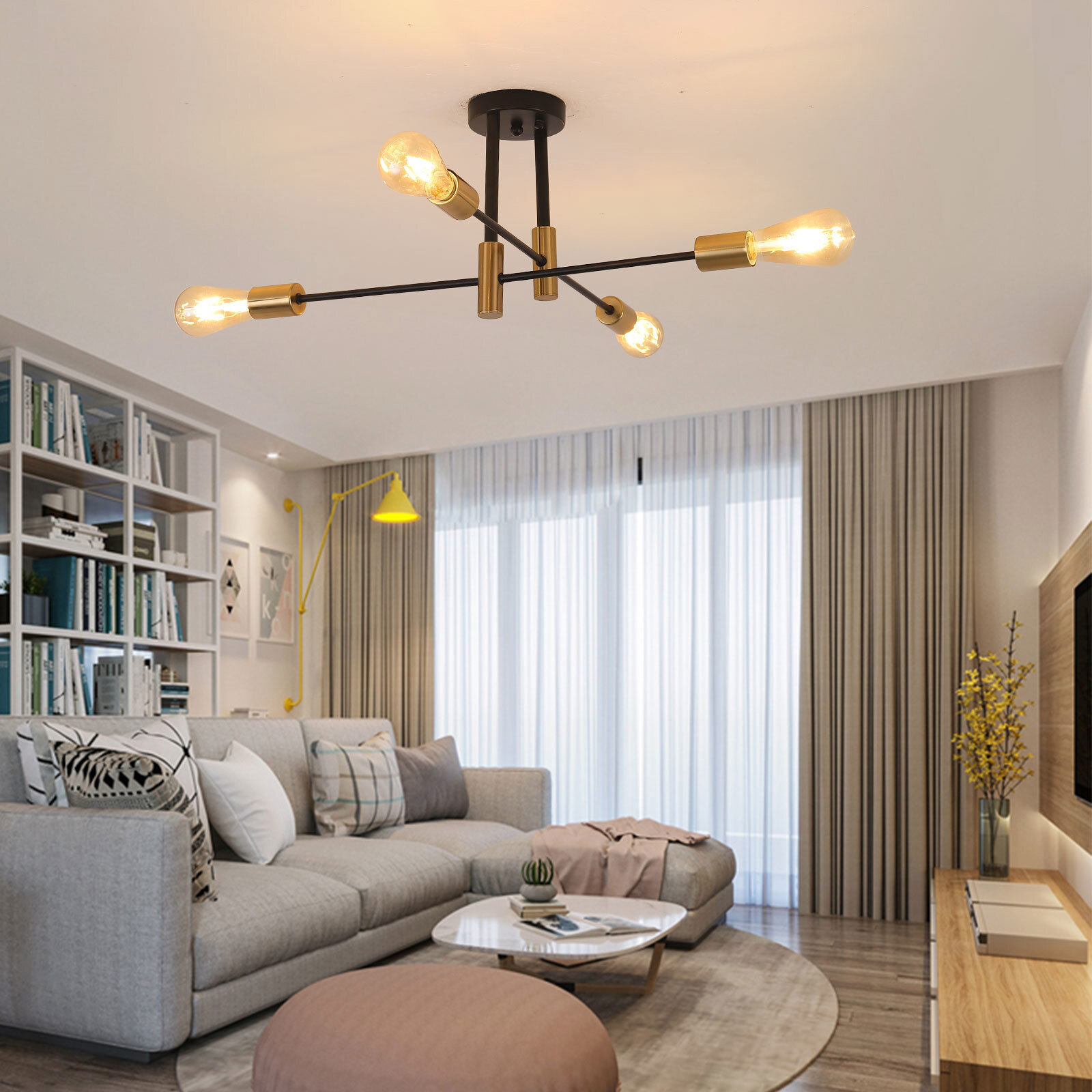 Modern Sputnik Chandelier Ceiling Fixture Gold Pendant Lamp Living Room Lights