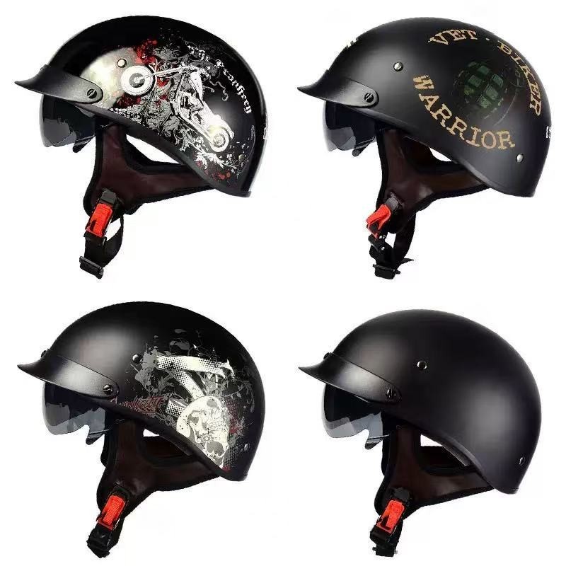 NEW DOT LVCOOL Motorcycle Half Face Helmet Mopeds Scooter Inner Visor Matt Black